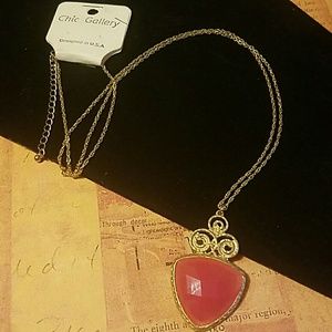 N746R Chunky Deco Gold Pendant Necklace